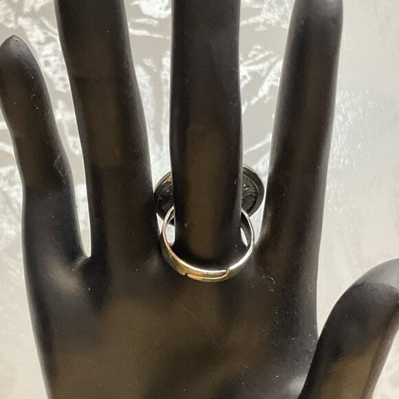 Tribal Sun Metal Shank Button Antique Silver Adjustable Ring - Picture 4 of 6